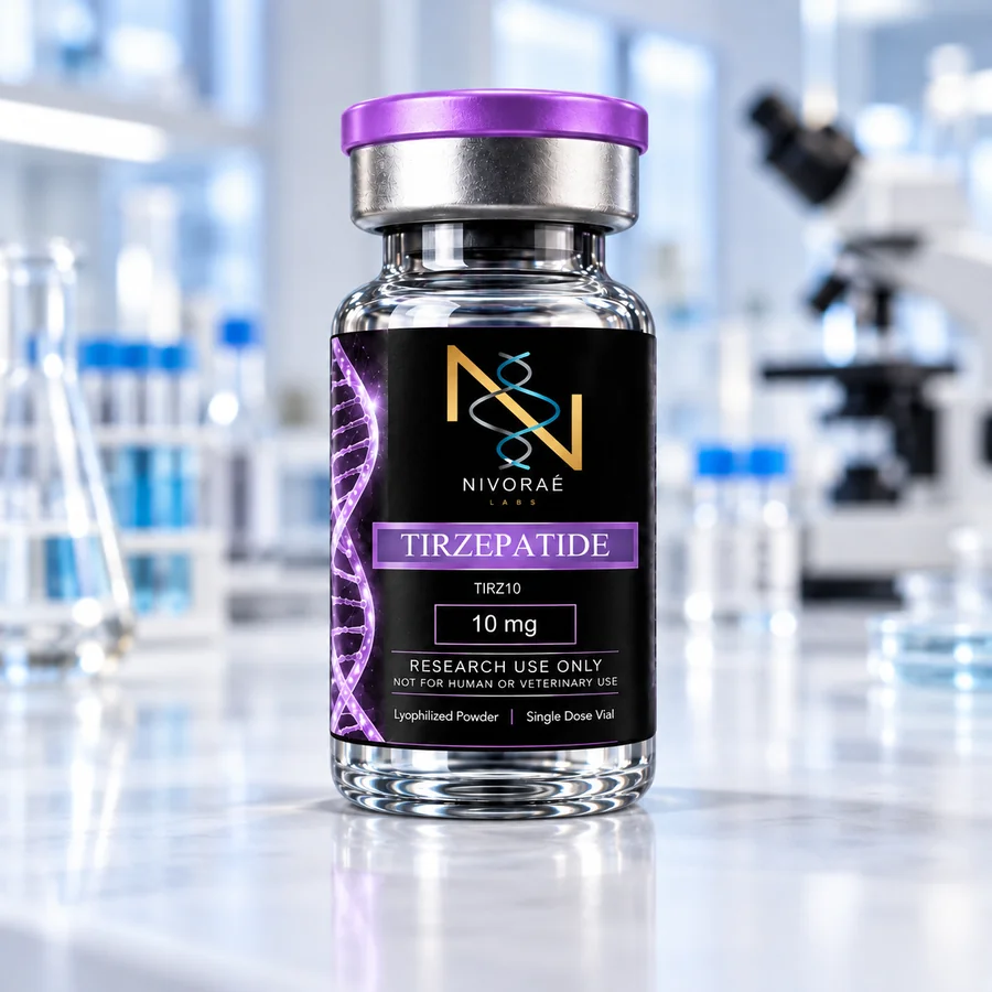 Vial de Tirzepatide en laboratorio