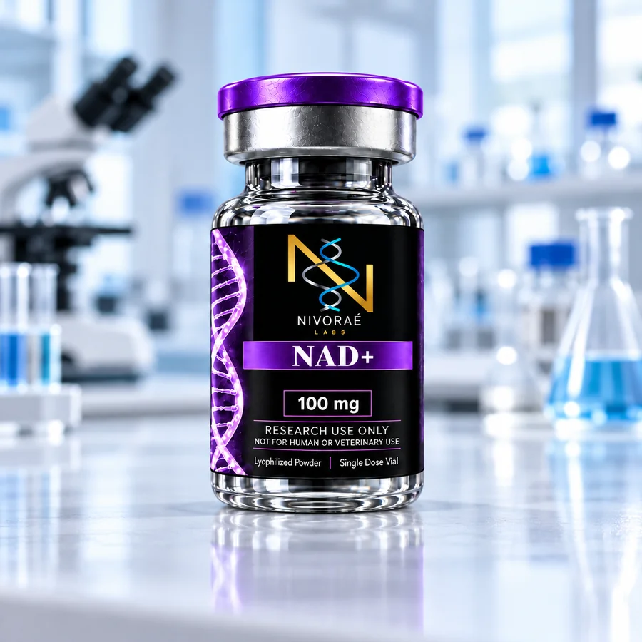 Vial de NAD+ en laboratorio