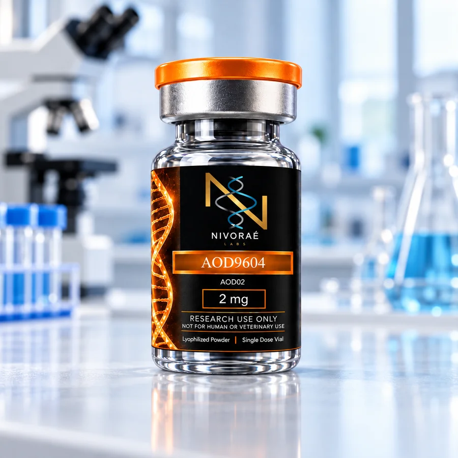 Vial de AOD9604 en laboratorio