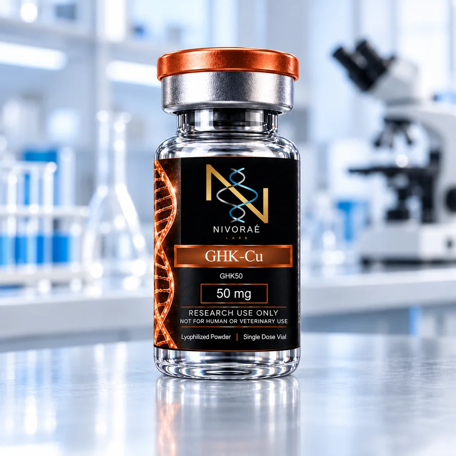 Vial de GHK-Cu en laboratorio