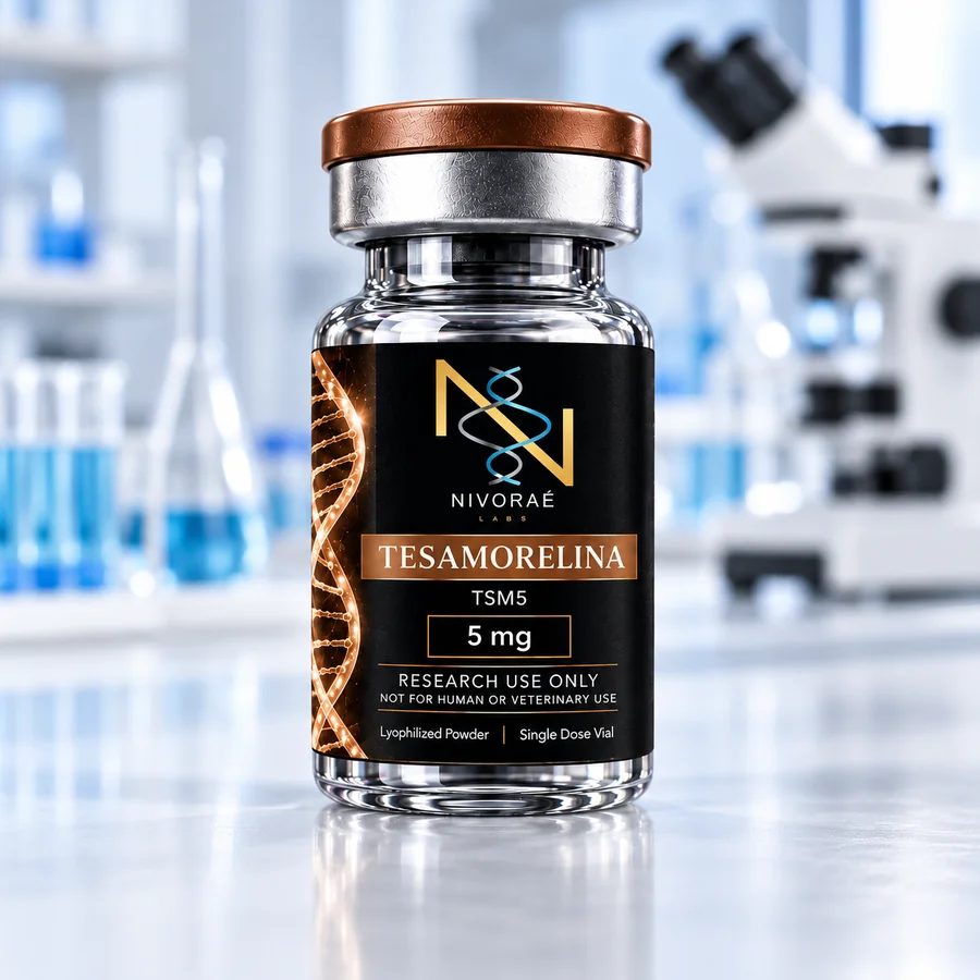 Vial de Tesamorelina en laboratorio